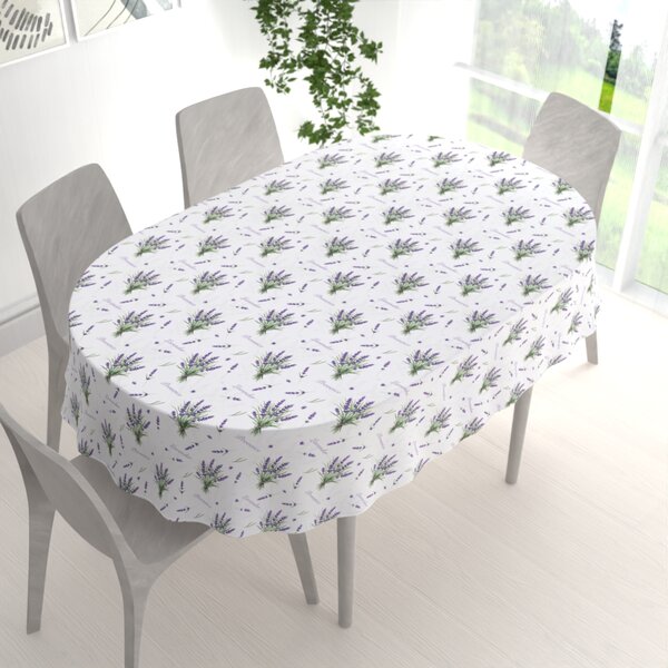 Biante Dekoračný oválny obrus Rongo RGP-508 Vetvičky levandúľ Provence na bielom 50x100 cm