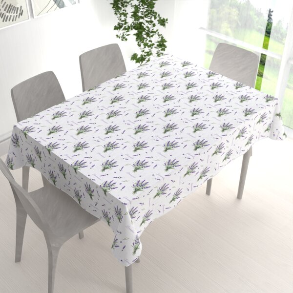 Biante Dekoračný obdĺžnikový obrus Rongo RGP-508 Vetvičky levandúľ Provence na bielom 50x100 cm