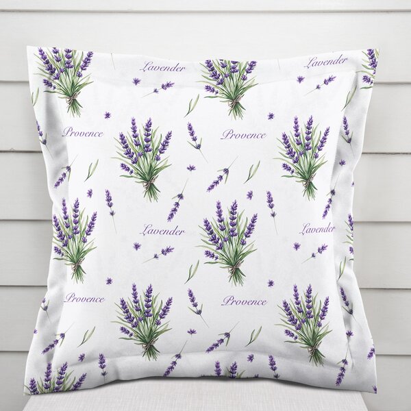 Biante Dekoračná obliečka na vankúš s lemom Rongo RGP-508 Vetvičky levandúľ Provence na bielom 30 x 50 cm