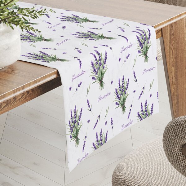 Biante Dekoračný behúň na stôl Rongo RGP-508 Vetvičky levandúľ Provence na bielom 20x120 cm
