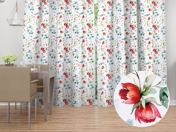 Biante Dekoračný záves Rongo RGP-507 Akvarelové kvety s kolibríkmi na bielom 140x140 cm