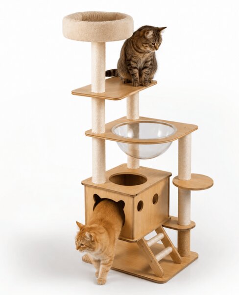 Mačacie stromové škrabadlo HAPPY CAT 147x40x40 cm, béžové