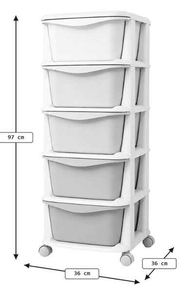 Regál na kolieskach so zásuvkami TONES 97x36x36 cm, farebný