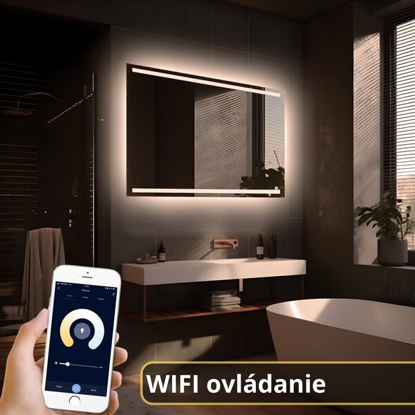LED zrkadlo Latitudine - Horizontálne Veľkosť Zrkadla (šírka x výška): 70x50 cm, Ovládanie: diaľkový ovládač - biely (+40€), Farba osvetlenia: Studená biela (+0€)