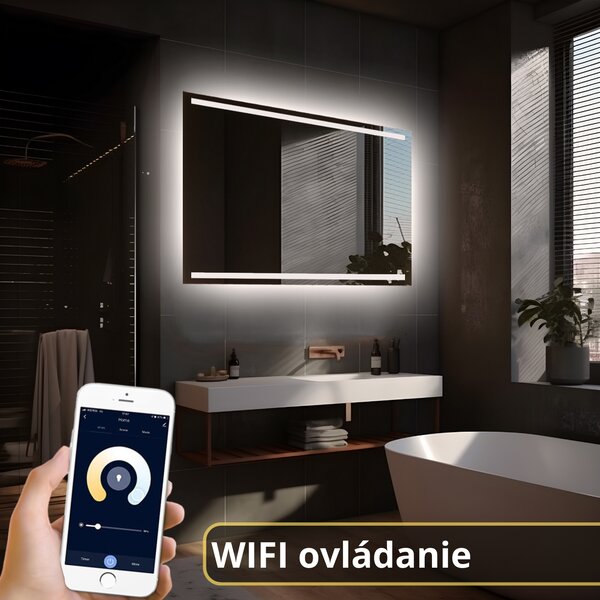 LED zrkadlo Latitudine - Horizontálne Veľkosť Zrkadla (šírka x výška): 70x50 cm, Ovládanie: diaľkový ovládač - biely (+40€), Farba osvetlenia: Studená biela (+0€)