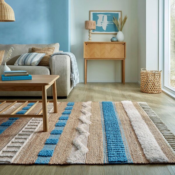 VŠÍVANÝ KOBEREC, 120/170 cm, modrá, prírodná farba Flair Rugs - Online Only bytové doplnky, Online Only