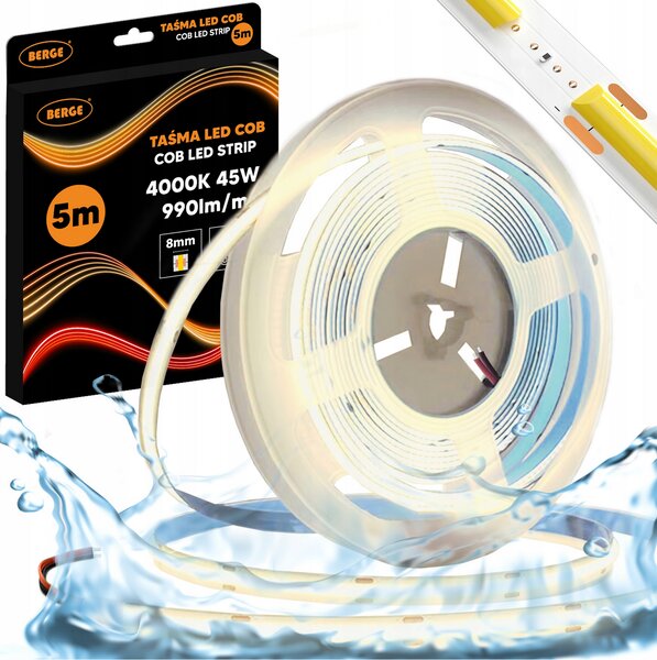 BERGE LED pásik COB Neon 12V - 480D - 9W/m - IP67 - 990lm - 5m - neutrálna farba