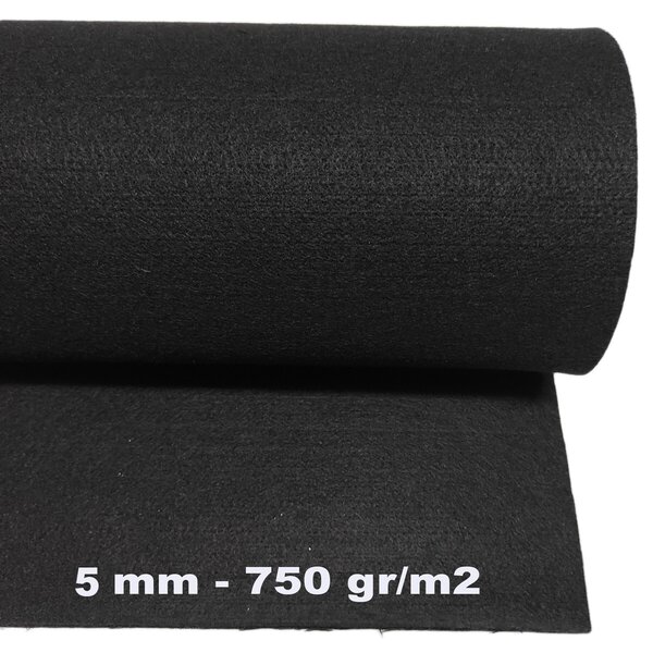 Technický filc 5 mm, farba čierna, metráž 150 cm