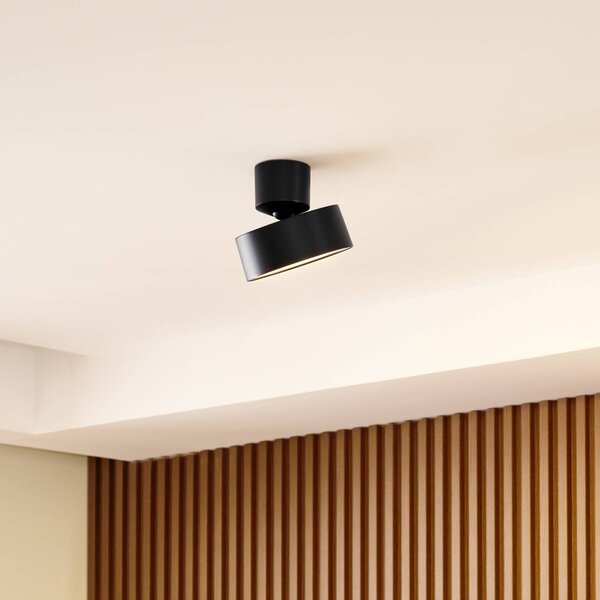 Lindby LED reflektor Nivoria, Ø 14 cm, čierny, otočný, Čierna, Obývacia izba / jedáleň, Hliník, Moderný, Stropné svetlo polkruhové s priestorom