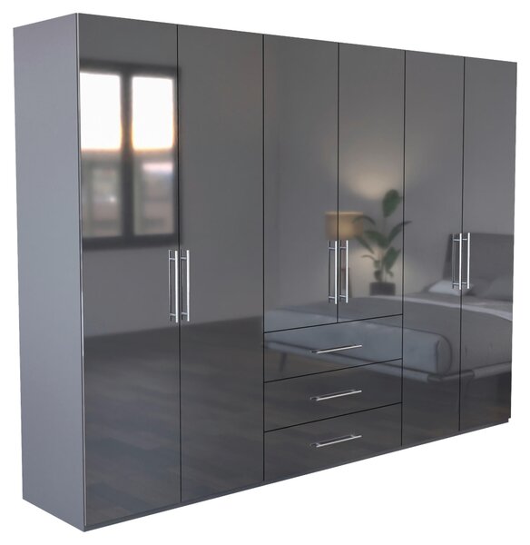 ŠATNÍKOVÁ SKRIŇA, antracitová, antracitová s vysokým leskom, 294/219/59 cm P & B - Skrine, Online Only