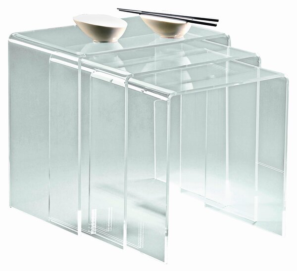 SADA ZASÚVACÍCH STOLÍKOV, číra, plast, 34/39/44/38/40/42/29.5 cm - Online Only obývacie izby, Online Only