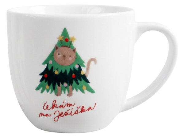 Porcelánový hrnček Šťastné a Veselé s mačkou 350 ml