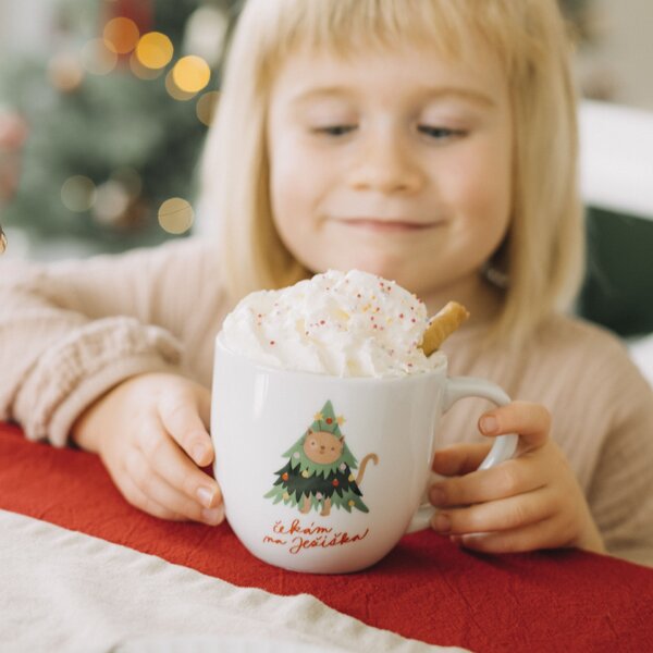 Porcelánový hrnček Šťastné a Veselé s mačkou 350 ml
