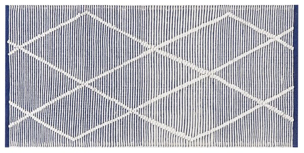 Koberec biely a modrý bavlnený 80 x 150 cm obdĺžnikový ručne tkaný so vzorom moderný dizajn
