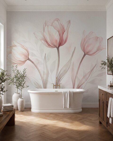 Tapety Tulipány v púdrovej ružovej, Fototapety s kvetmi, w10005 : Uwalls.sk