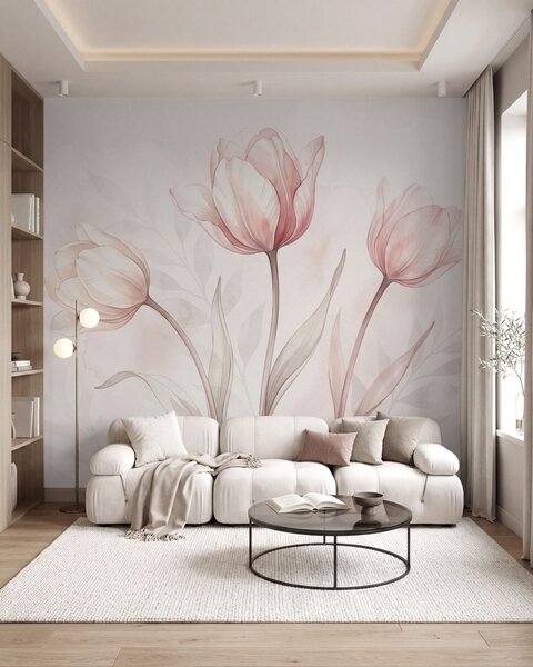 Tapety Tulipány v púdrovej ružovej, Fototapety s kvetmi, w10005 : Uwalls.sk