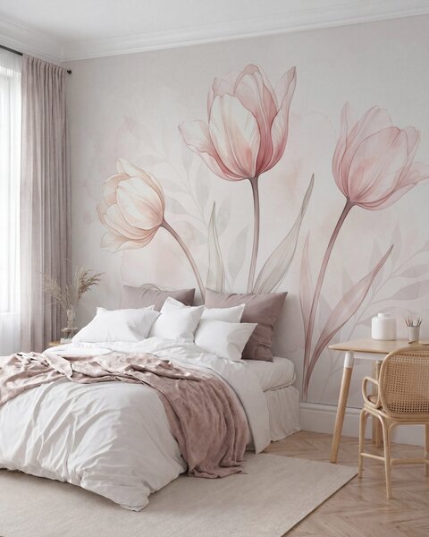 Tapety Tulipány v púdrovej ružovej, Fototapety s kvetmi, w10005 : Uwalls.sk