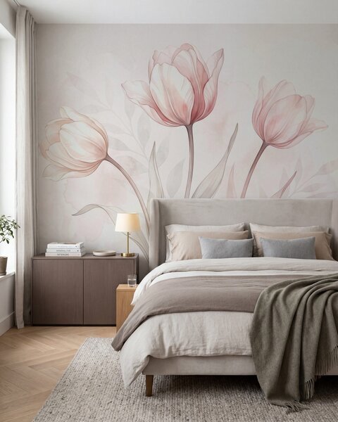 Tapety Tulipány v púdrovej ružovej, Fototapety s kvetmi, w10005 : Uwalls.sk
