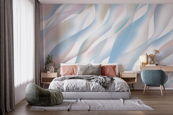 Tapety Abstraktné vlny v odtieňoch modrej, ružovej a béžovej na bielom pozadí, Fototapety abstraktné, w05758v1 : Uwalls.sk