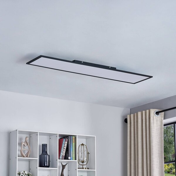 Lindby LED panel Lamin, čierny, 120 cm, stmievateľný, diaľkové ovládanie, Čierna, Obývacia izba / jedáleň, Moderný, Stropné svetlo