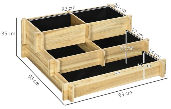 OUTSUNNY Zvýšený trojposchodový drevený záhon 93 x 35 x 93 cm svetlé drevo