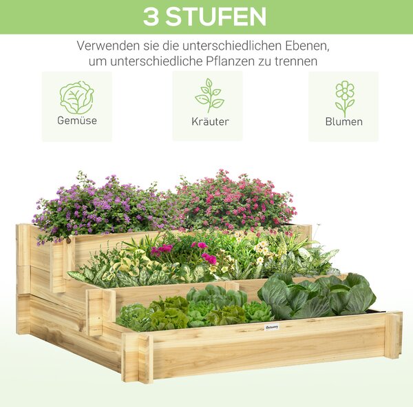 OUTSUNNY Zvýšený trojposchodový drevený záhon 93 x 35 x 93 cm svetlé drevo