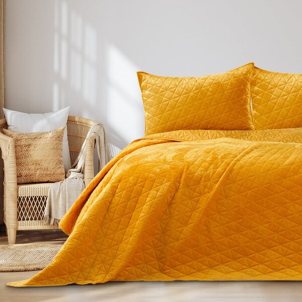Žltý zamatový prešívaný pléd 220x240 cm Laila – Restilo