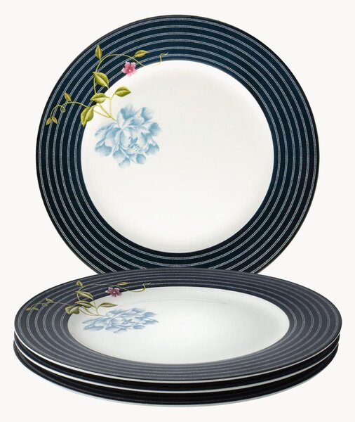 Porcelánové plytké taniere Midnight Candy Stripe, 4 ks