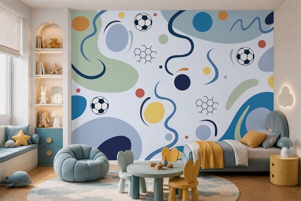 Tapety Farebné abstraktné tvary, futbalové lopty a čiary, Fototapety Šport, w05142v1 : Uwalls.sk