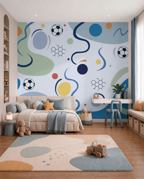 Tapety Farebné abstraktné tvary, futbalové lopty a čiary, Fototapety Šport, w05142v1 : Uwalls.sk