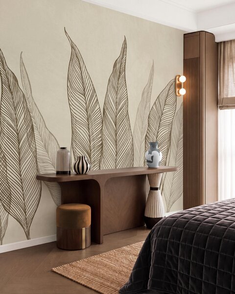 Tapety Štýlizované hnedé listy so zložitými líniovými detailmi, Fototapety s prírodnými motívmi, Fototapety palmové listy, w10030v2 : Uwalls.sk