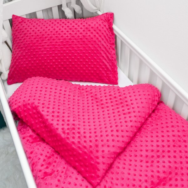 Biante Detské posteľné obliečky do postieľky Minky 3D bodky MKP-009 Fuchsiové Do postieľky 90x120 a 40x60 cm