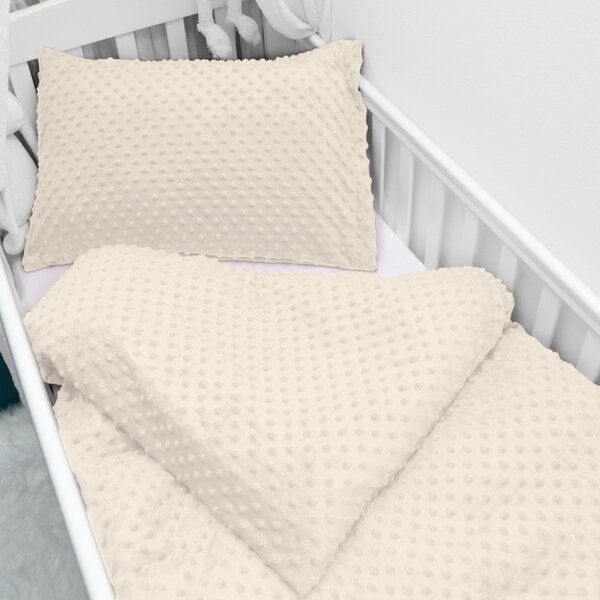 Biante Detské posteľné obliečky do postieľky Minky 3D bodky MKP-014 Krémové Do postieľky 90x130 a 40x60 cm
