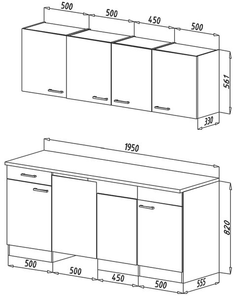 KUCHYNSKÝ BLOK 195 cm Respekta - Online Only kuchyne, Online Only