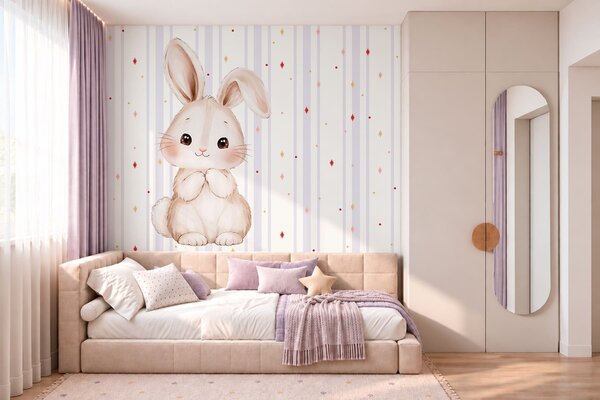 Tapety Roztomilý zajačik na pozadí fialových pruhov a jasných hviezd, Fototapety zvieratá, w05920v1 : Uwalls.sk