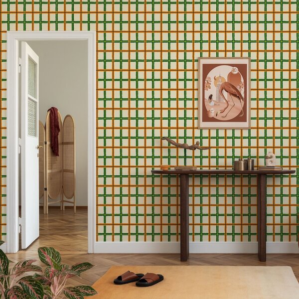 Tapety Výrazný kockovaný vzor s oranžovými a zelenými čiarami, Tapety abstraktné, a01267v3 : Uwalls.sk