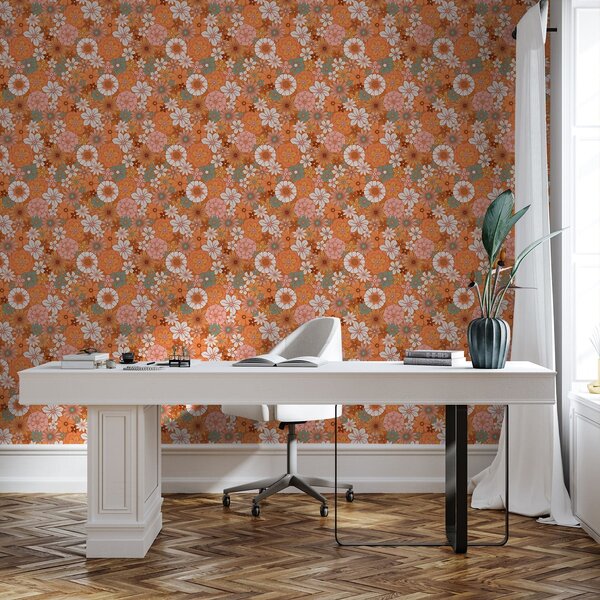 Tapety Živý kvetinový vzor v teplých oranžových odtieňoch, Tapety kvety, a01269v1 : Uwalls.sk
