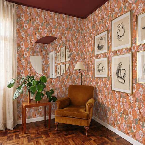 Tapety Živý kvetinový vzor v teplých oranžových odtieňoch, Tapety kvety, a01269v1 : Uwalls.sk