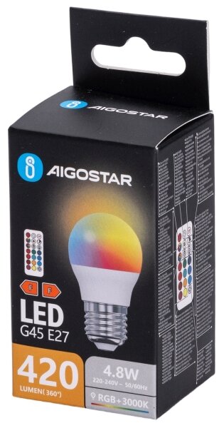 Aigostar - LED RGBW stmievateľná žiarovka G45 E27/4,8W/230V 3000K + diaľkový ovládač