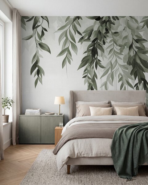 Tapety Kaskáda listov · Zelená, Fototapety akvarel, w10057v2 : Uwalls.sk