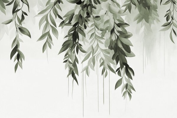 Tapety Kaskáda listov · Zelená, Fototapety akvarel, w10057v2 : Uwalls.sk