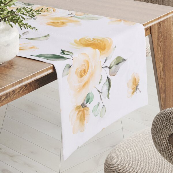 Biante Teflónový behúň na stôl TF-043 Žlté ruže na bielom 20x120 cm