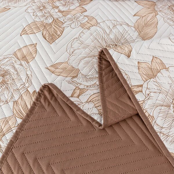 Prehoz na posteľ PETALIS krémový / hnedý Rozmer: 220 x 240 cm