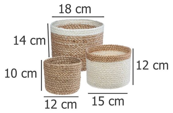 Okrúhle jutové koše SEAGRASS sada 3 ks, biela