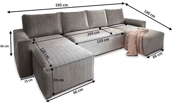 Svetlosivá sedacia súprava do U SMART COSARO 295x140 cm