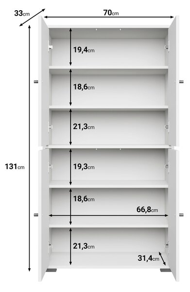 SKRINKA NA TOPÁNKY, biela, 70/131/33 cm P & B - Online Only drobný nábytok, Online Only