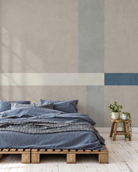 Tapety Abstraktné béžové a sivé obdĺžniky s modrým akcentom, Fototapety geometria, w05891v2 : Uwalls.sk