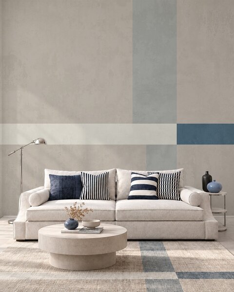 Tapety Abstraktné béžové a sivé obdĺžniky s modrým akcentom, Fototapety geometria, w05891v2 : Uwalls.sk