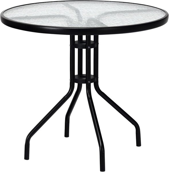 Okrúhly záhradný stôl so sklenenou doskou ISLAND 90 cm, čierny