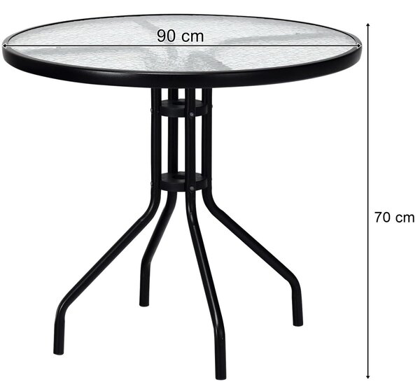 Okrúhly záhradný stôl so sklenenou doskou ISLAND 90 cm, čierny
